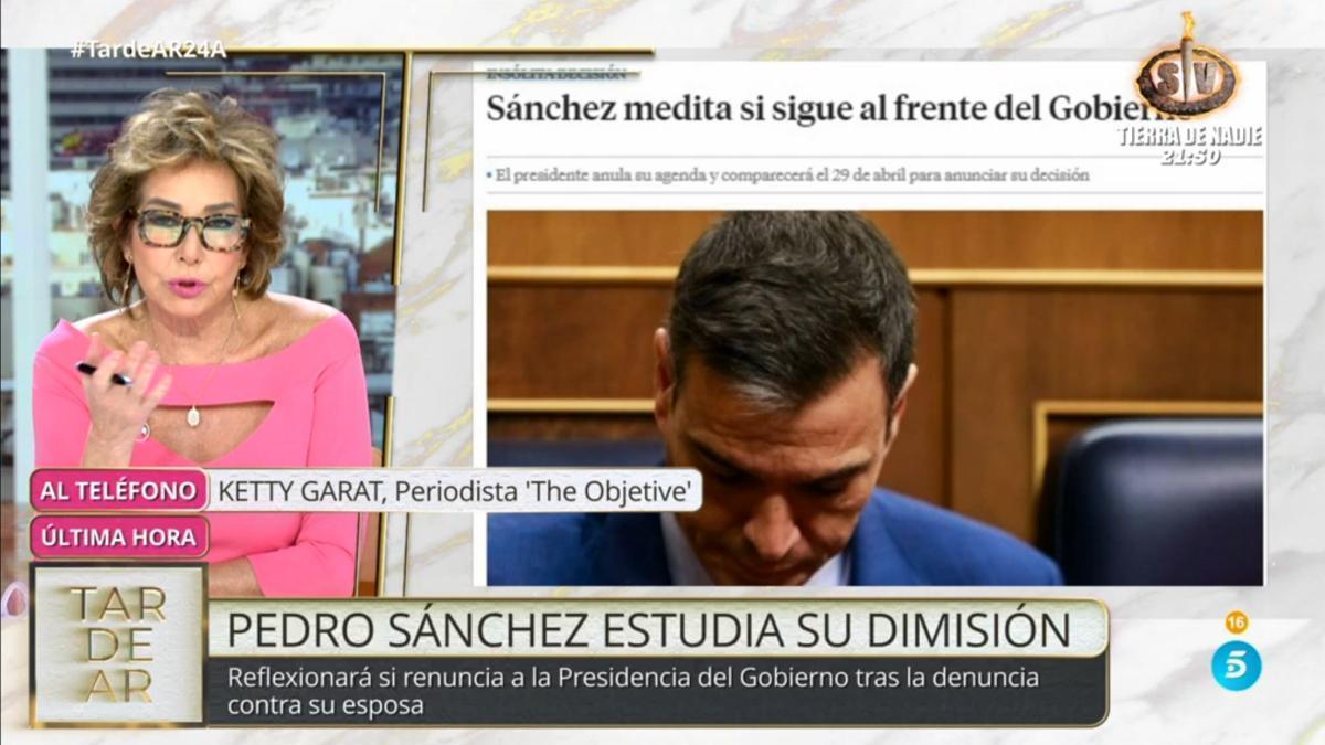 Ana Rosa Quintana tratando la posible dimisión de Pedro Sánchez en 'TardeAR'.