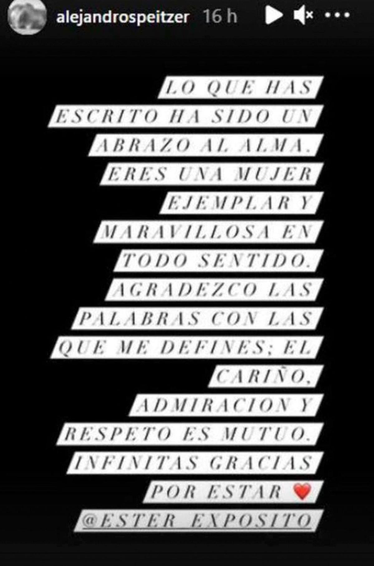 La respuesta de Alejandro Speitzer a la defensa de Ester Expósito