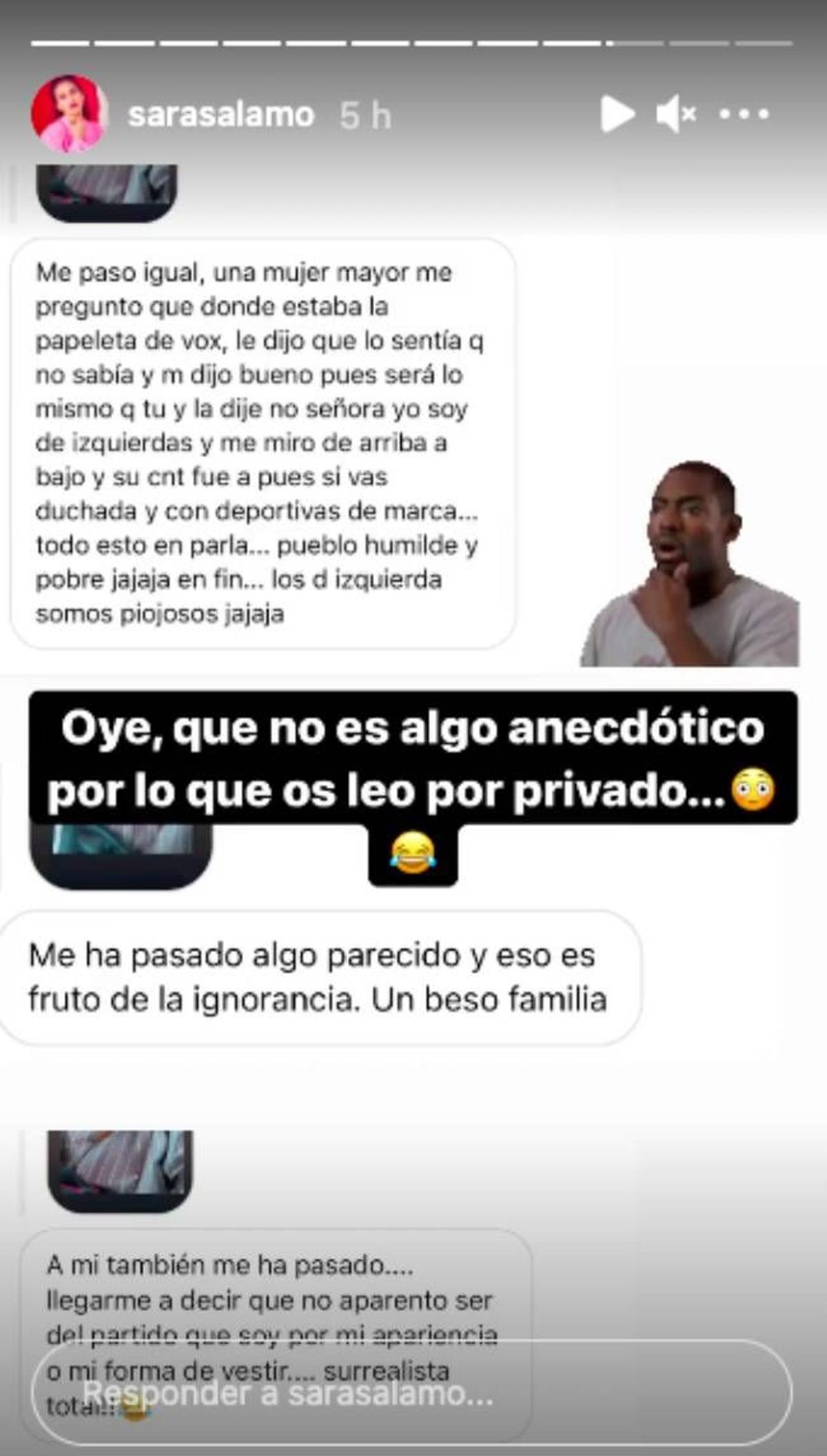 Sara Sálamo comparte las vivencias de sus seguidores en las elecciones de Madrid
