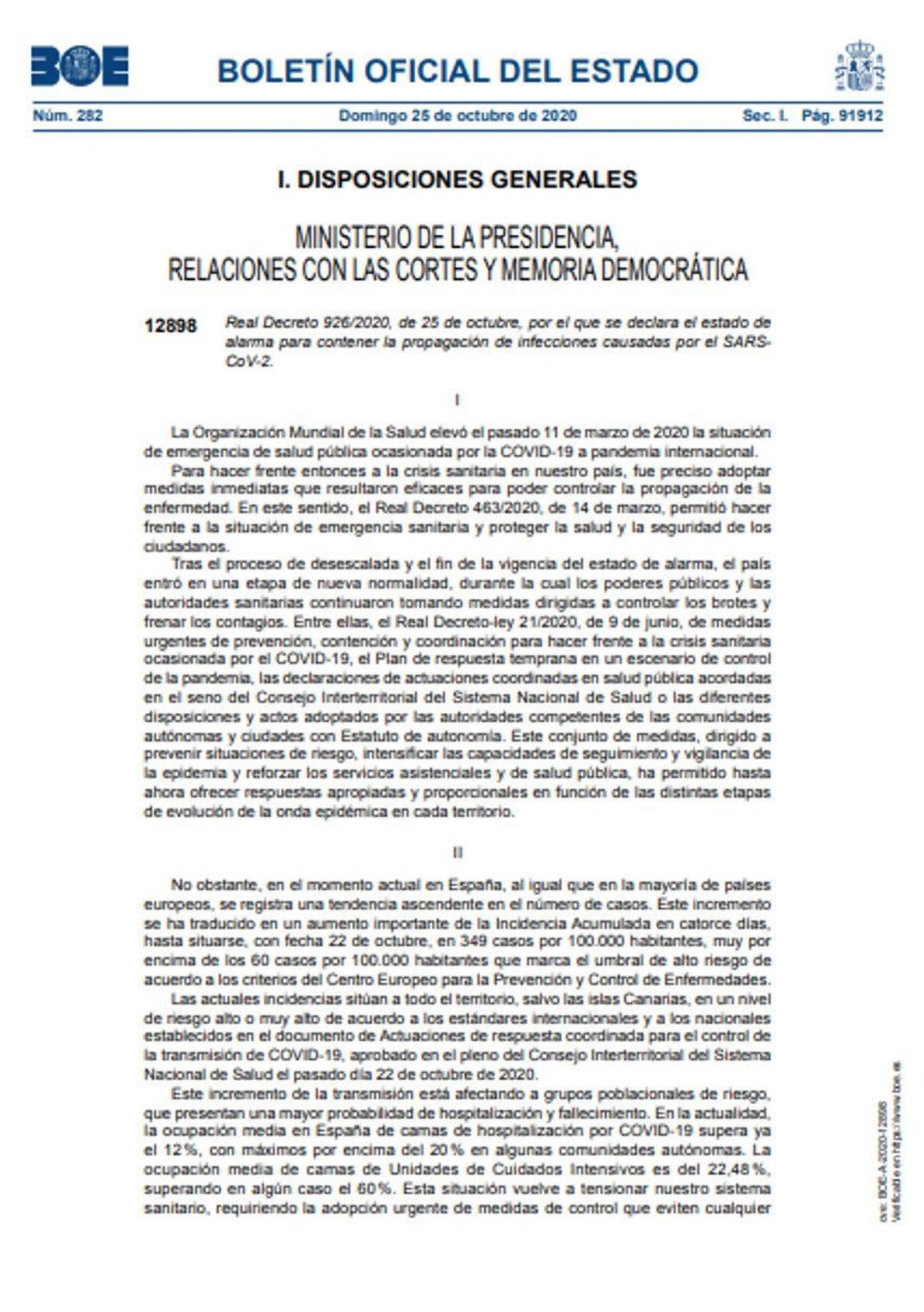 Esto es lo que dice el BOE sobre el estado de alarma