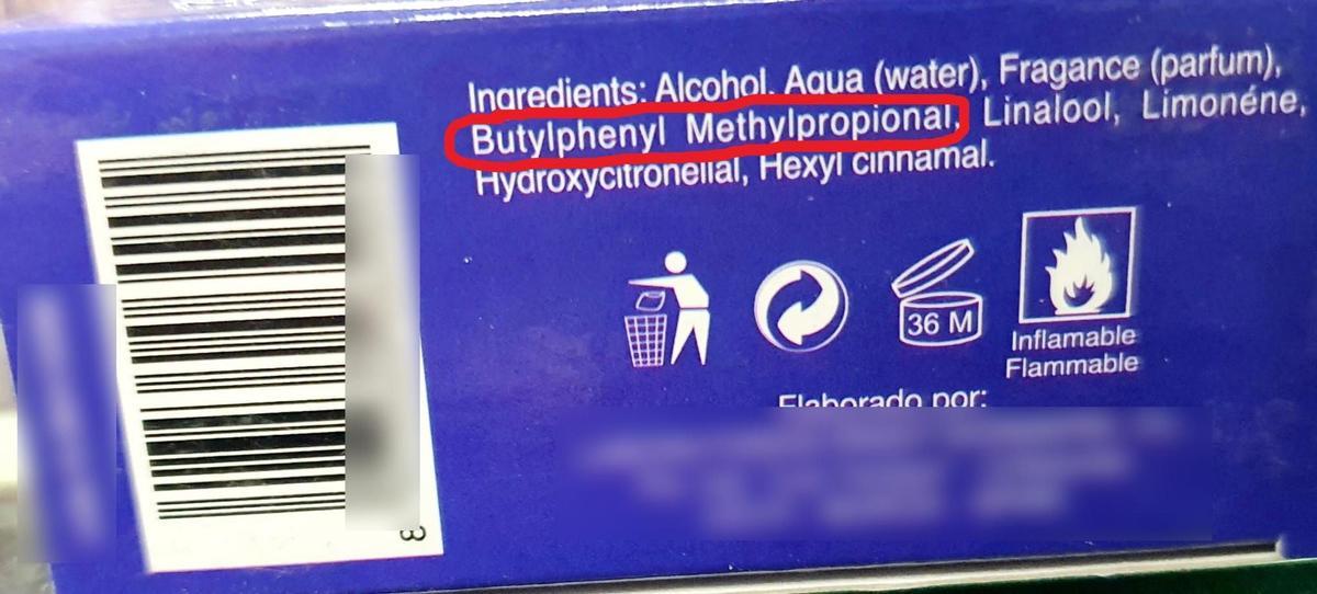 La etiqueta de uno de los cosméticos retirados por la Guardia Civil en Asturias, con el ingrediente prohibido señalado.