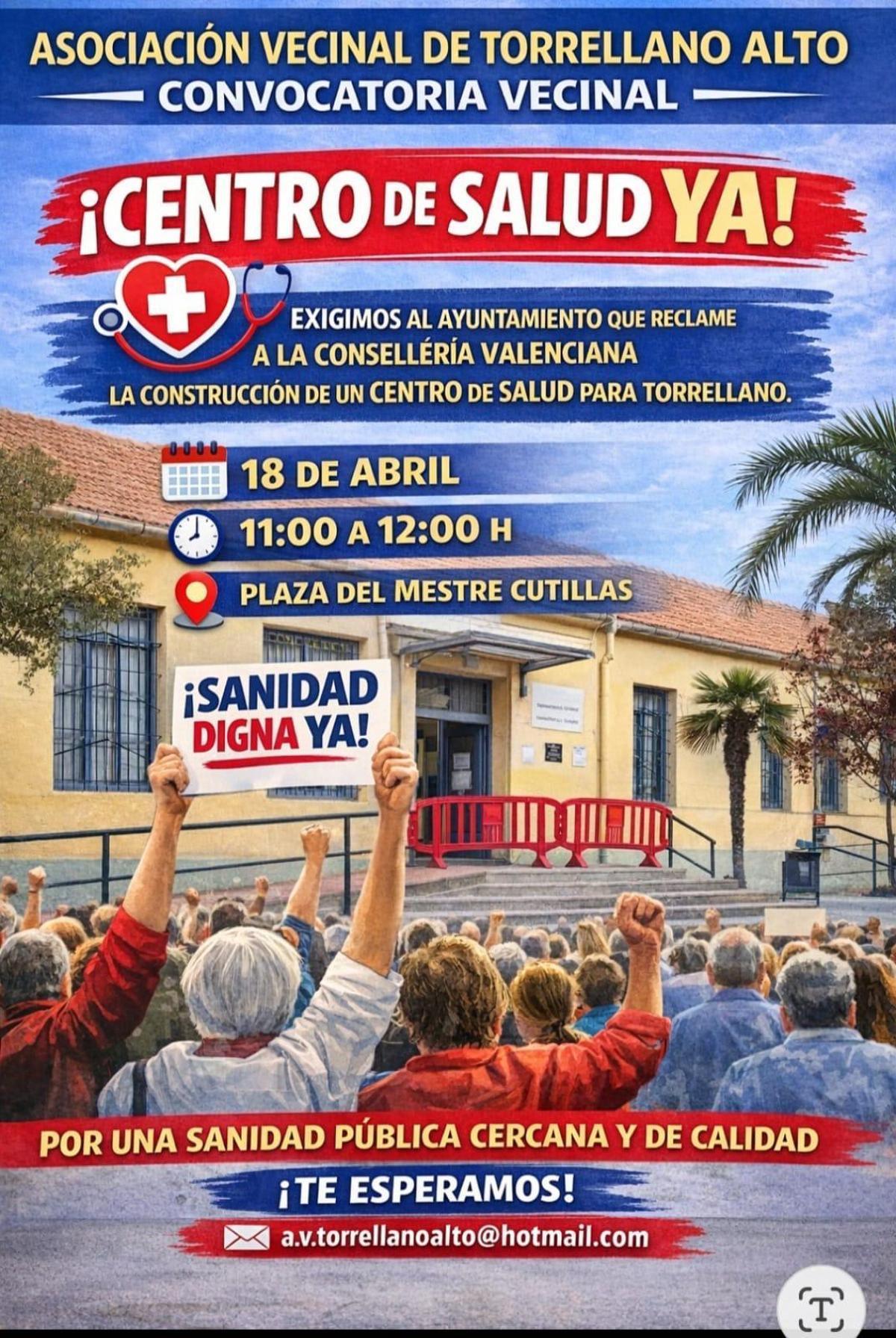 Cartel que llama a la movilización para el próximo sábado en Torrellano