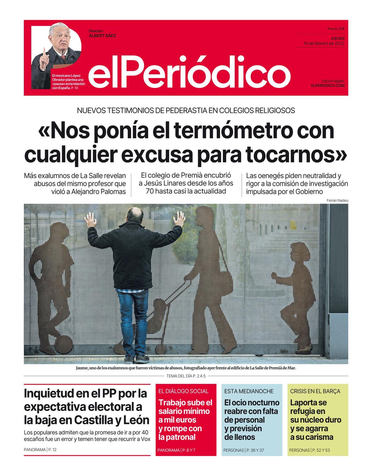 La portada d’EL PERIÓDICO del 10 de febrer del 2022 La portada d’EL PERIÓDICO del 10 de febrer del 2022