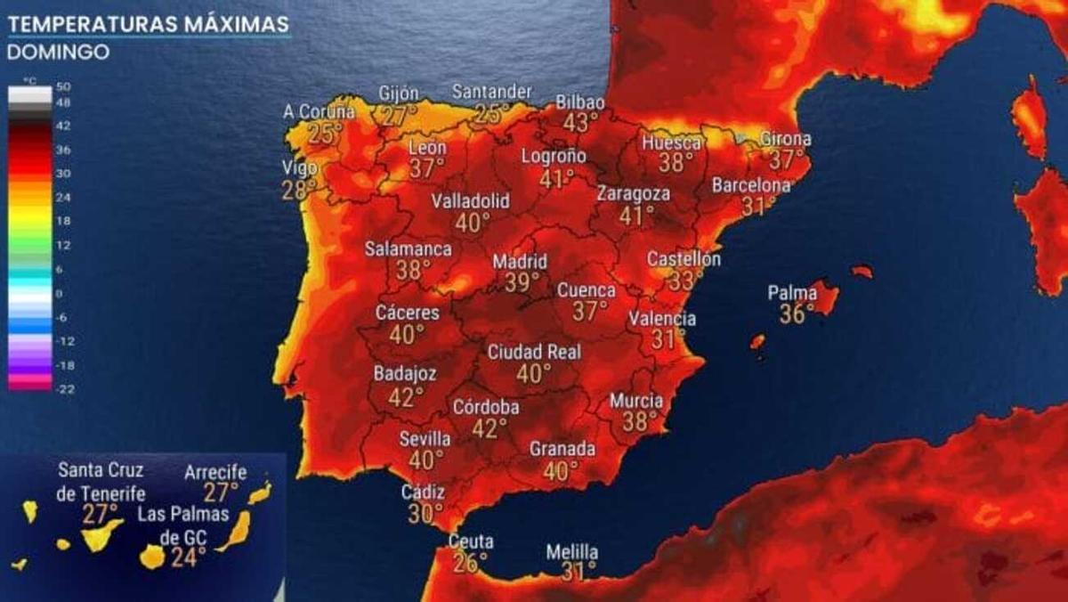 Temperaturas máximas del domingo