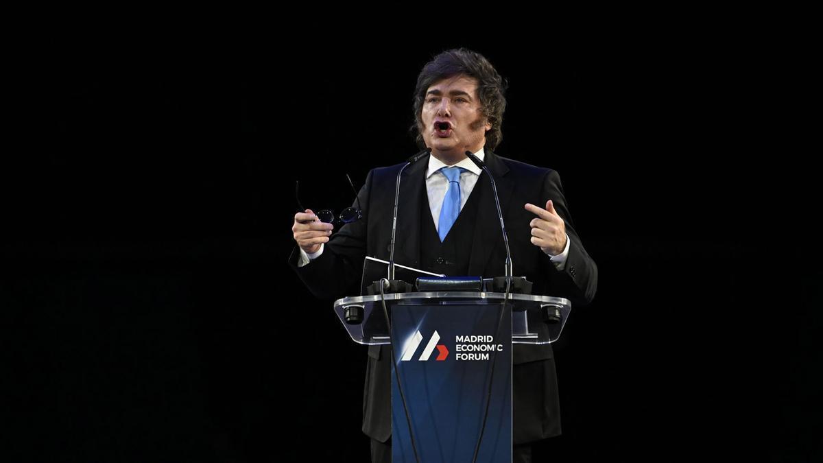 El presidente argentino, Javier Milei, en el Madrid Economic Forum en Madrid.