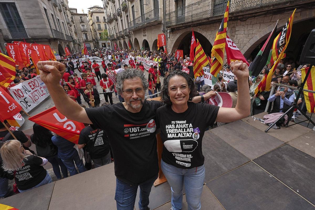 Les imatges de la manifestació de l'1 de maig a Girona