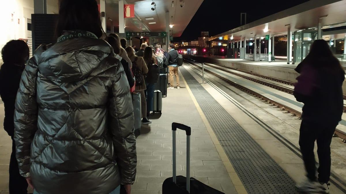 Espera para subir al tren madrugador este miércoles en la estación de Zamora.