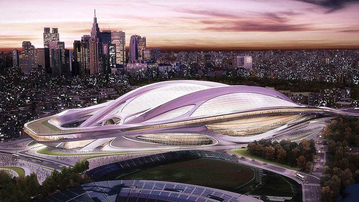 Imagen virtual del proyecto de Zaha Hadid para el nuevo estadio olímpico de Tokio, que debería albergar los Juegos del 2020 pero que finalmente será retomado desde cero.