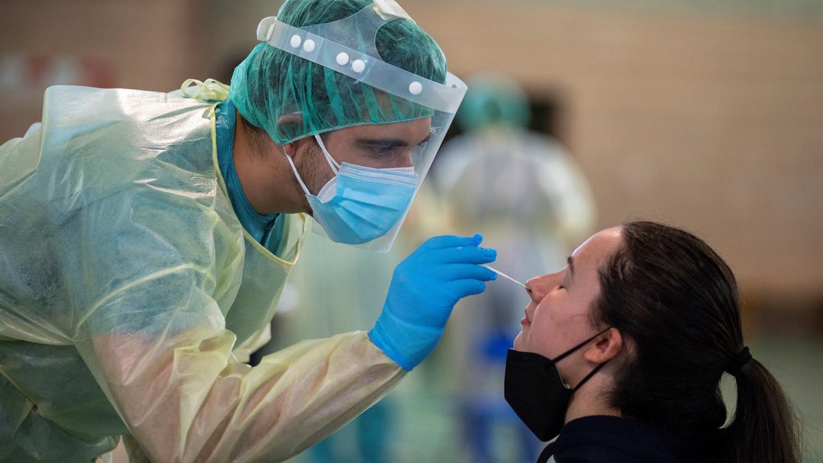 Un sanitario realiza una prueba PCR.