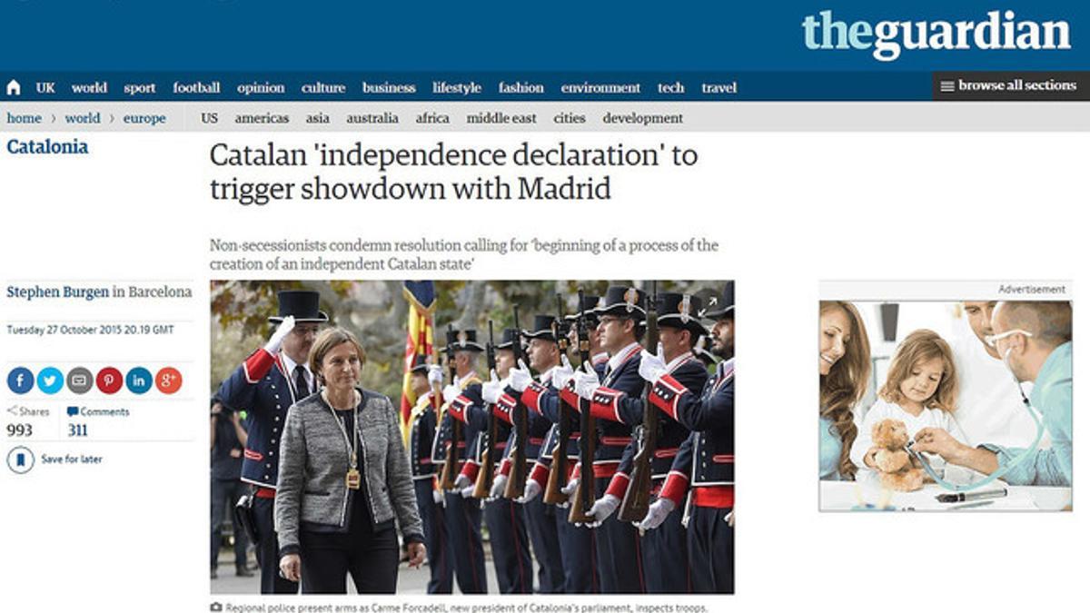 Información de la web de 'The Guardian' sobre la propuesta de Junts pel Sí y la CUP.