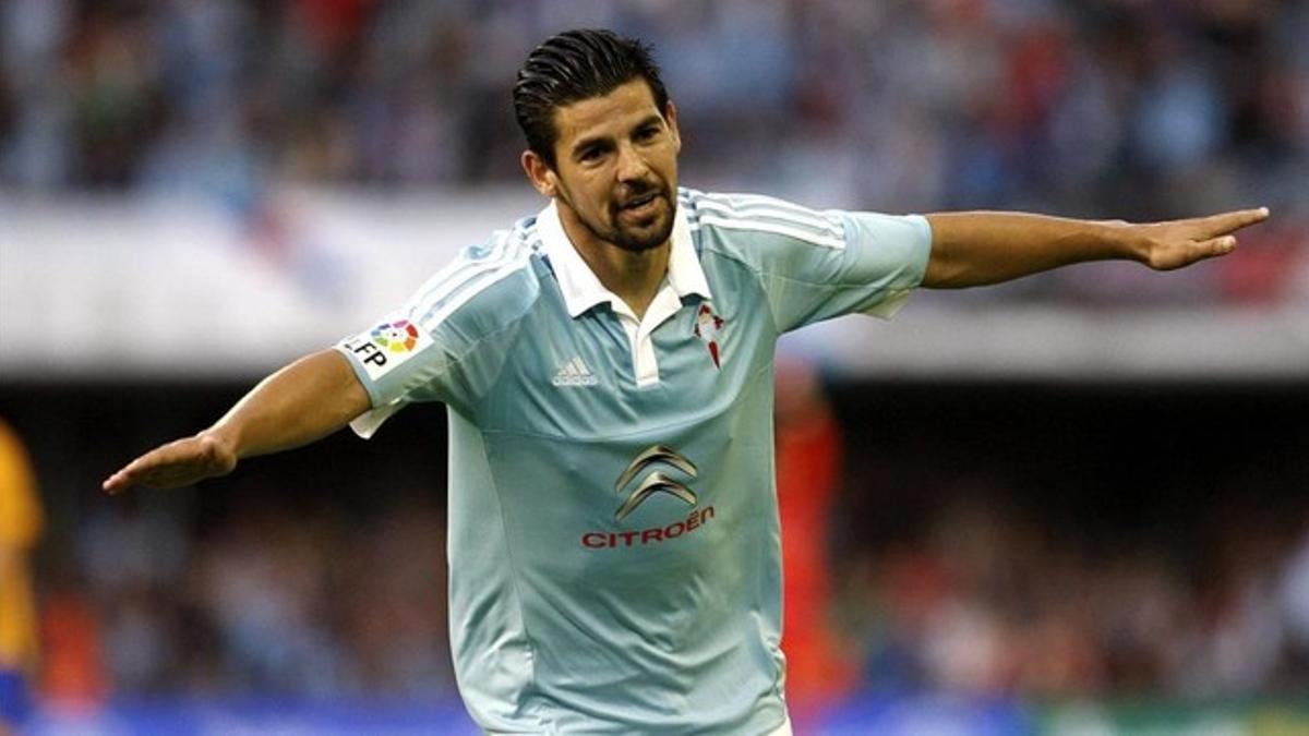 Nolito celebra el gol que marcó ante el Barça en la primera vuelta.