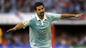 Nolito celebra el gol que marcó ante el Barça en la primera vuelta.