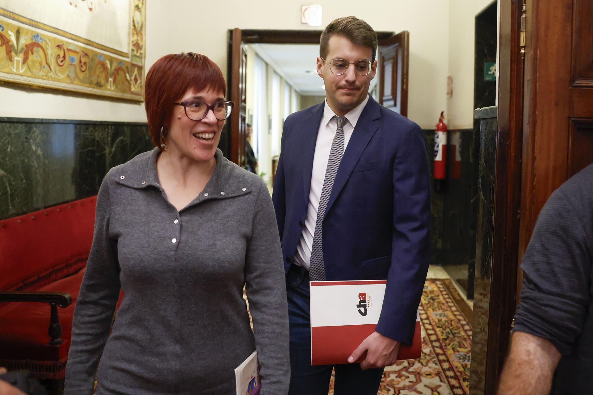 Los diputados Águeda Micó (Compromís) y Jorge Pueyo (Cha) Reunión Junta de Portavoces del Congreso.