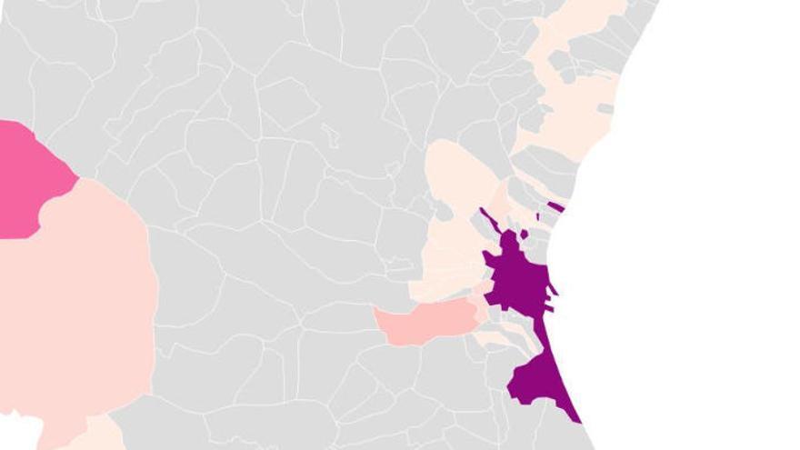 Casos de contagios de coronavirus en Valencia por municipios.