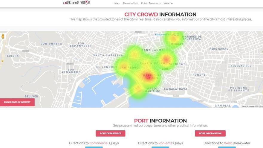 El mapa de calor donde se refleja la congestiÃ³n de personas en Palma.