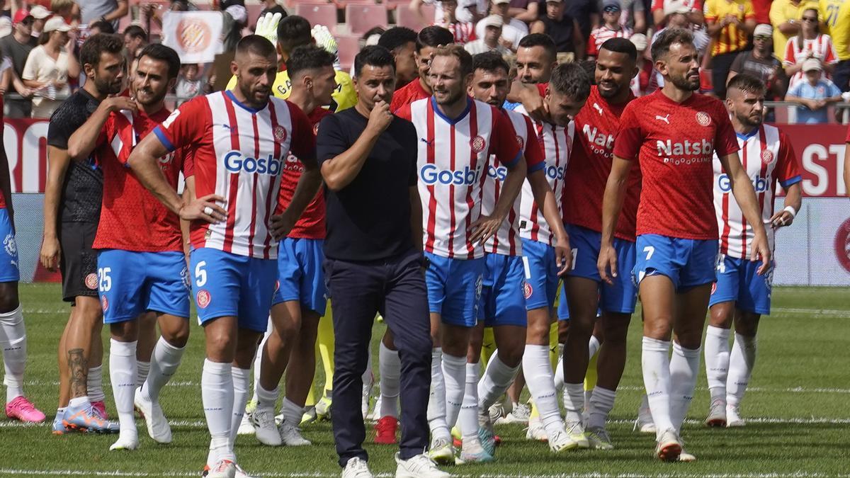 Els jugadors del Girona després del triomf contra el Las Palmas