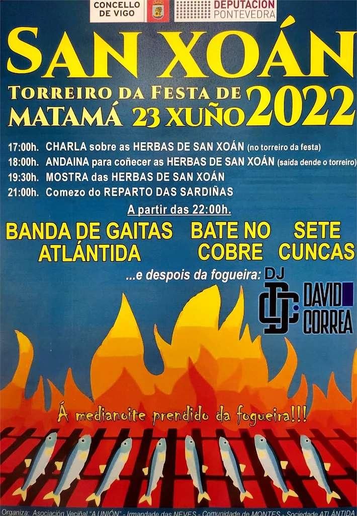 Cartel de la fiesta de San Juan 2022 organizada en Matamá.