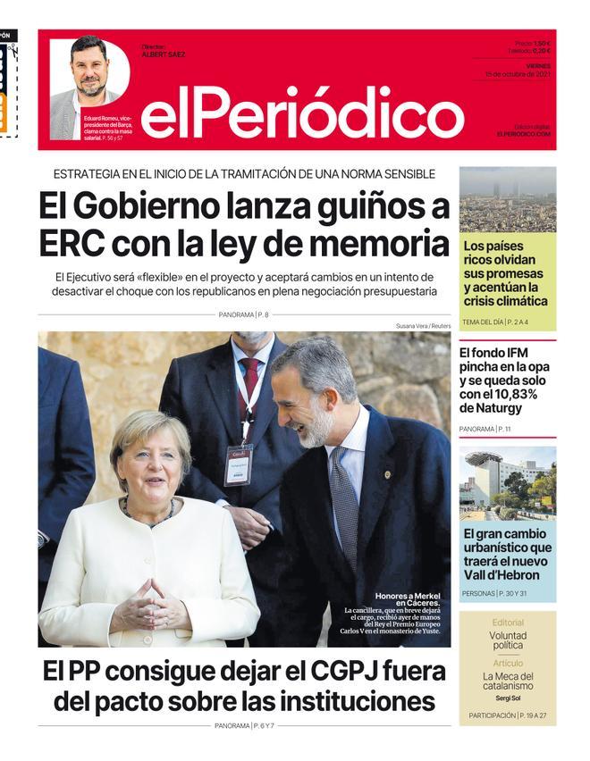 La portada d’EL PERIÓDICO del 15 d’octubre del 2021