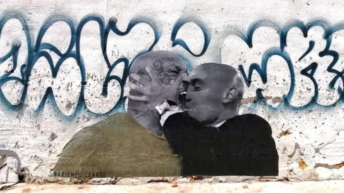 Mural del artista Dani Ojeda en Barcelona sobre Rubiales y Mike Tyson