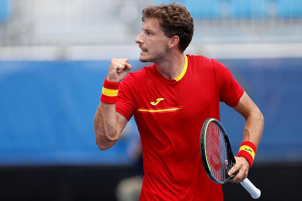 Pablo Carreño celebra su triunfo ante el alemán Koepfer.