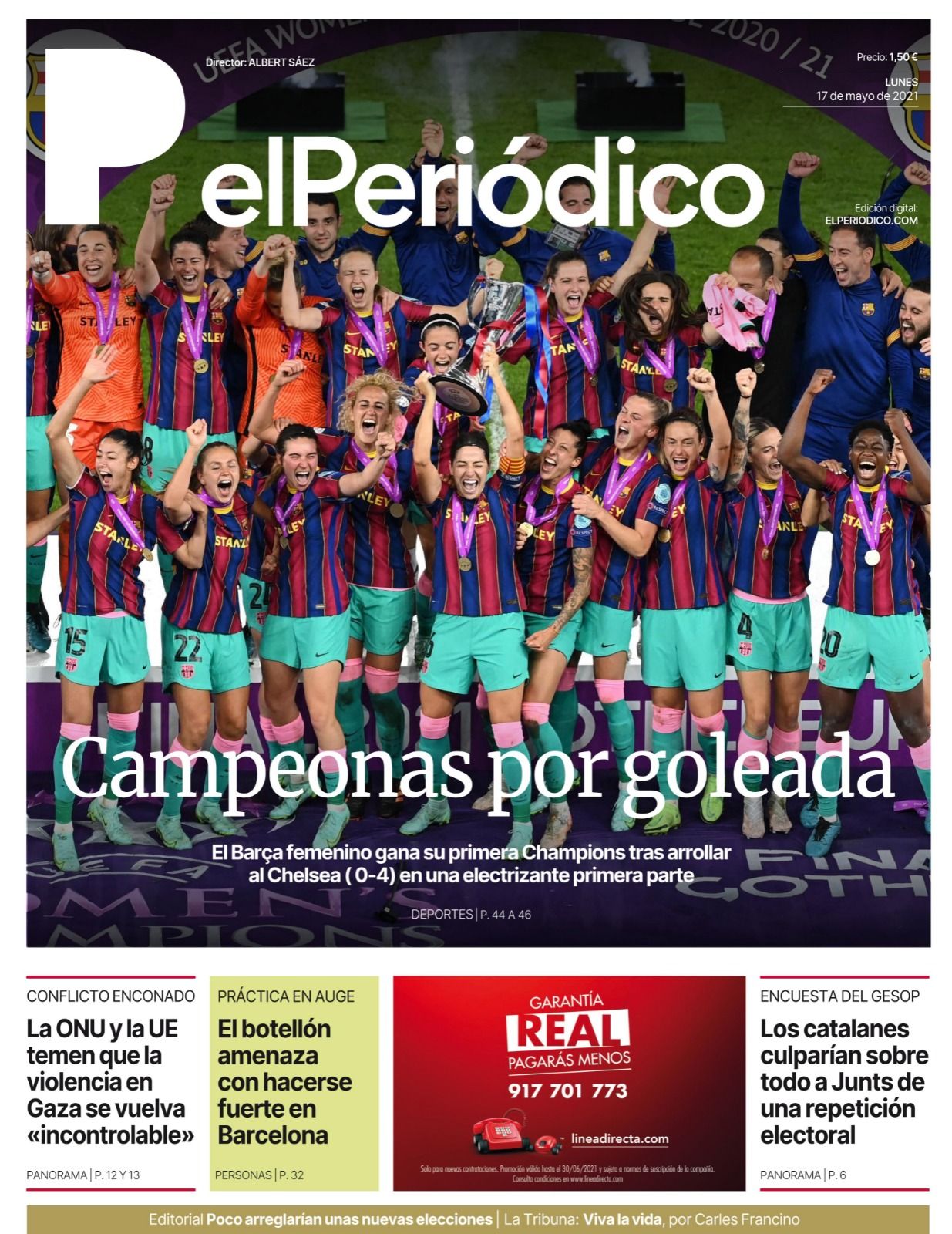 La portada de EL PERIÓDICO del 17 de mayo de 2021