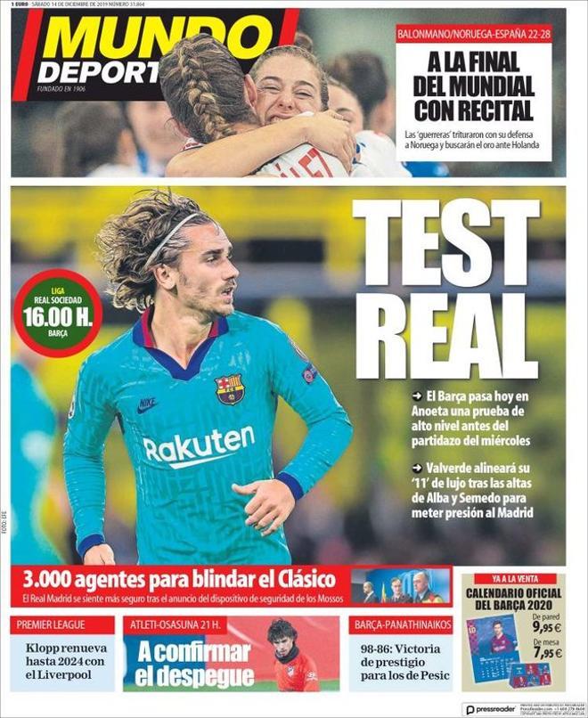 La portada de Mundo Deportivo del 14 de diciembre