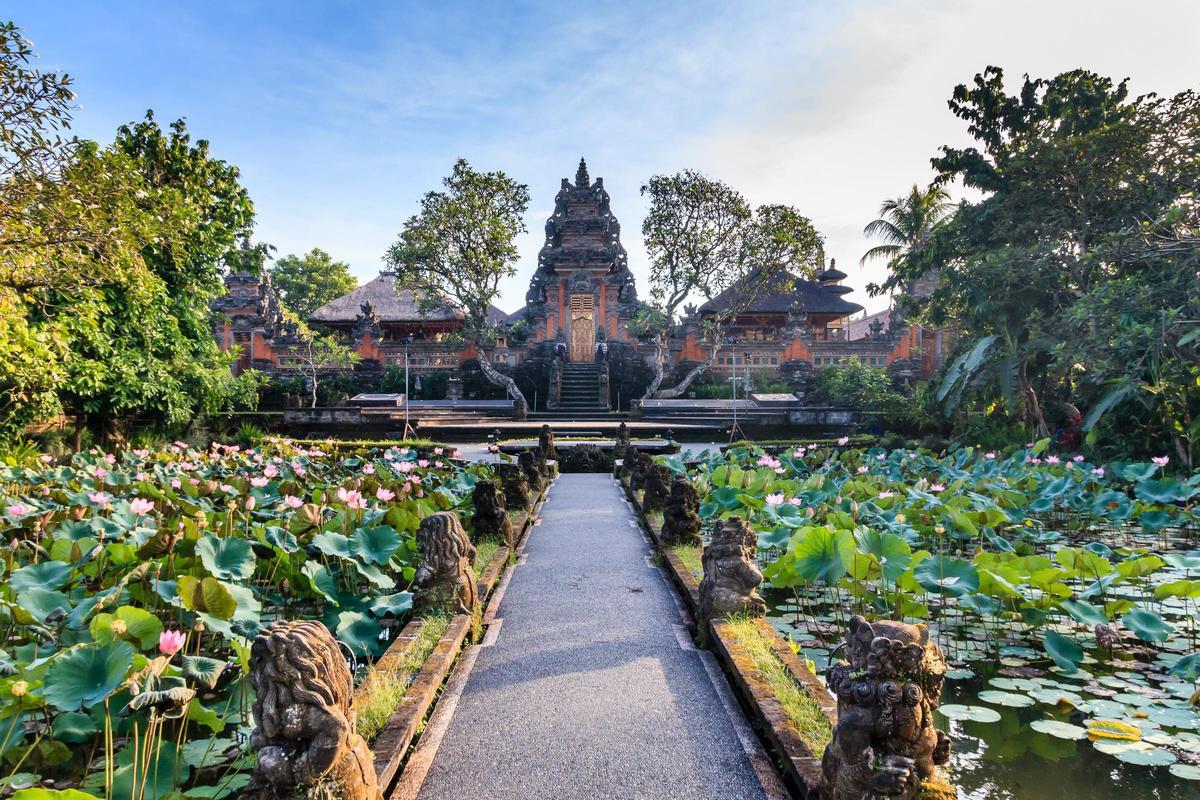 La flor loto florece en el Templo de Ubud