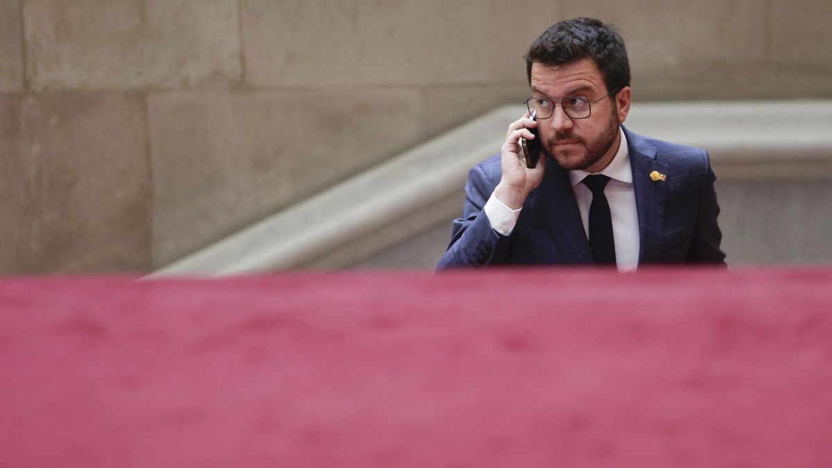 El presidente de la Generalitat, Pere Aragonés, en el Parlament de Cataluña.