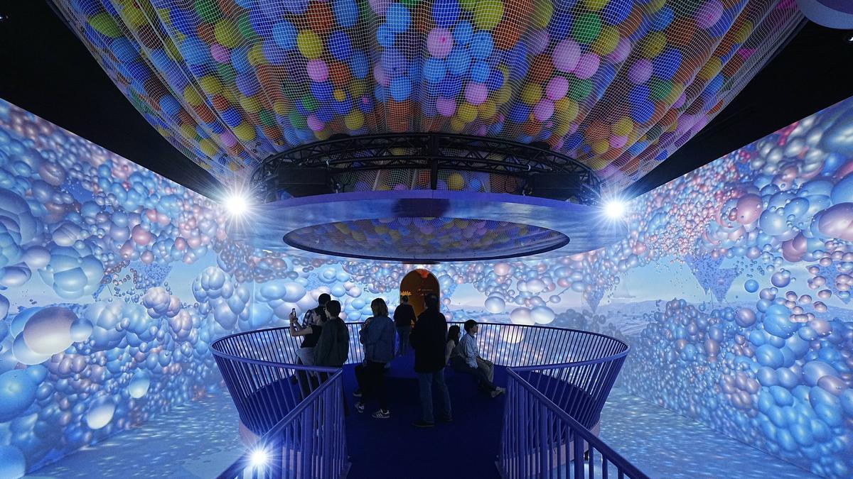 El simulador de vuelo en globo de la exposición.