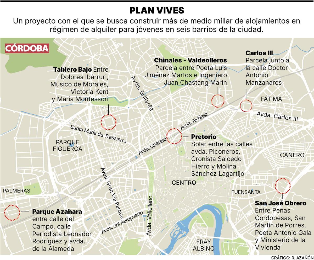 Solares que podrán albergar viviendas en Córdoba.