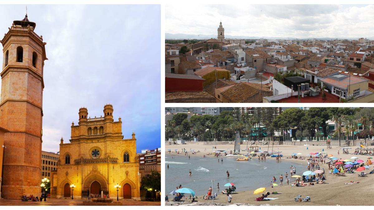 Montaje con fotos de Castelló (izquierda), Almassora (arriba) y Benicàssim (abajo).