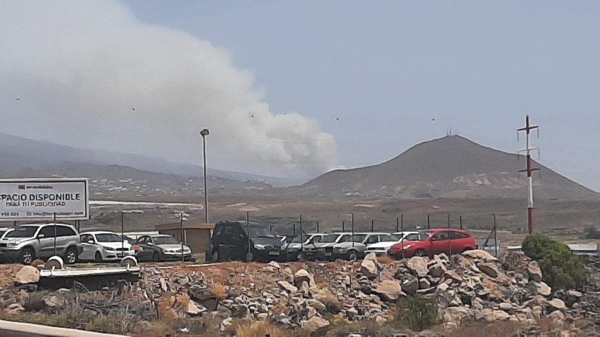 Incendio forestal en el barranco Chajaña de Arico, en Tenerife.