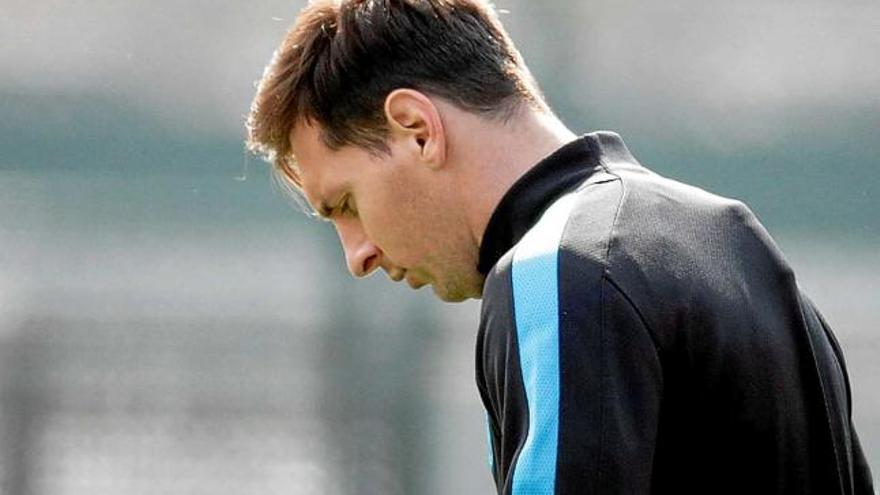 L&#039;astre argentí Lionel Messi durant l&#039;entrenament d&#039;ahir amb el Barça