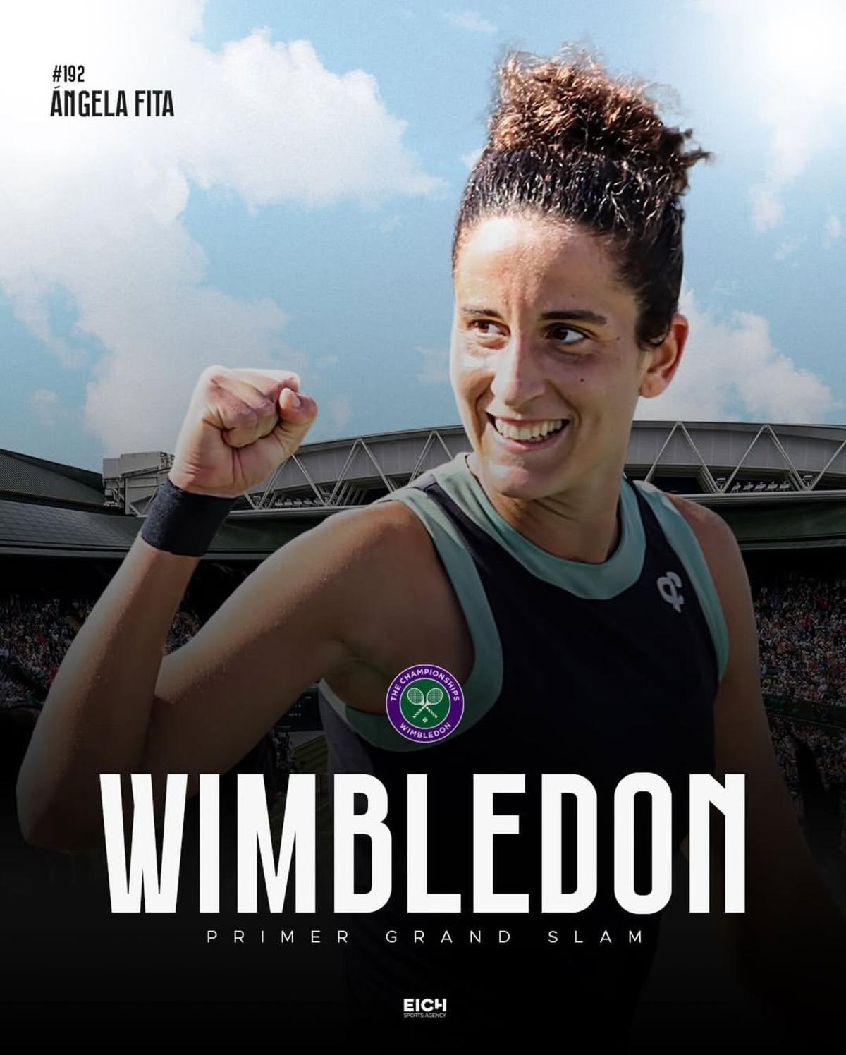 La tenista de Xàtiva Ángela Fita en el cartel tras anunciarse su participación en Wimbledon.