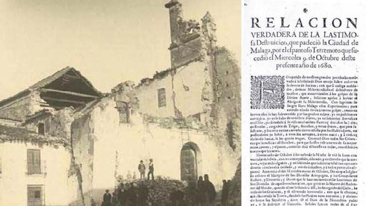 A la izquierda, una imagen del terremoto de 1884. A la derecha, una memoria sobre el seismo de 1680.