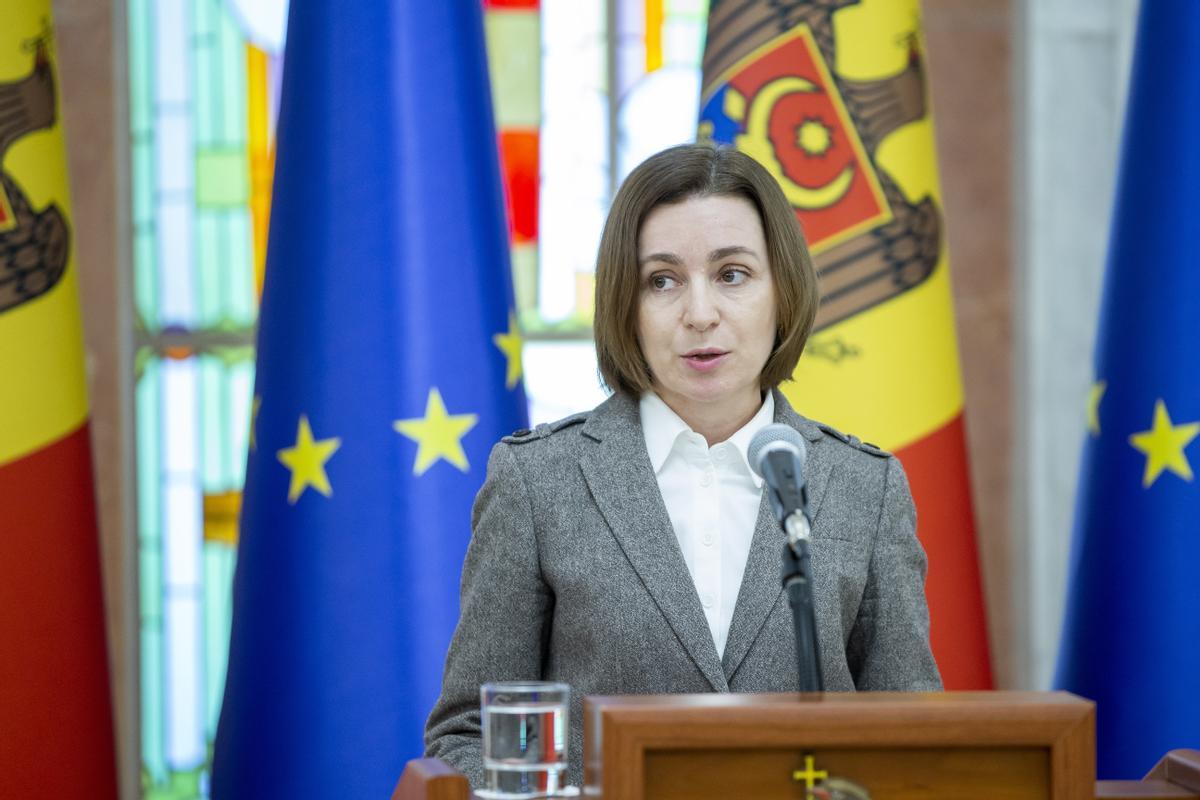 22 de abril de 2022.- La presidenta de Moldavia, Maia Sandu, durante una rueda de prensa en el palacio presidencial en Chisinau. 