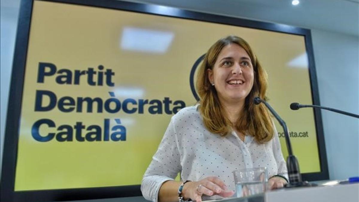 Marta Pascal en la rueda de prensa tras la reunión de la ejecutiva del Partit Demòcrata Català