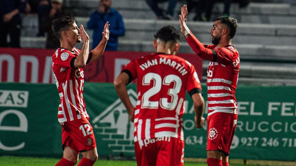 Castellanos celebra su gol ante el Cacereño