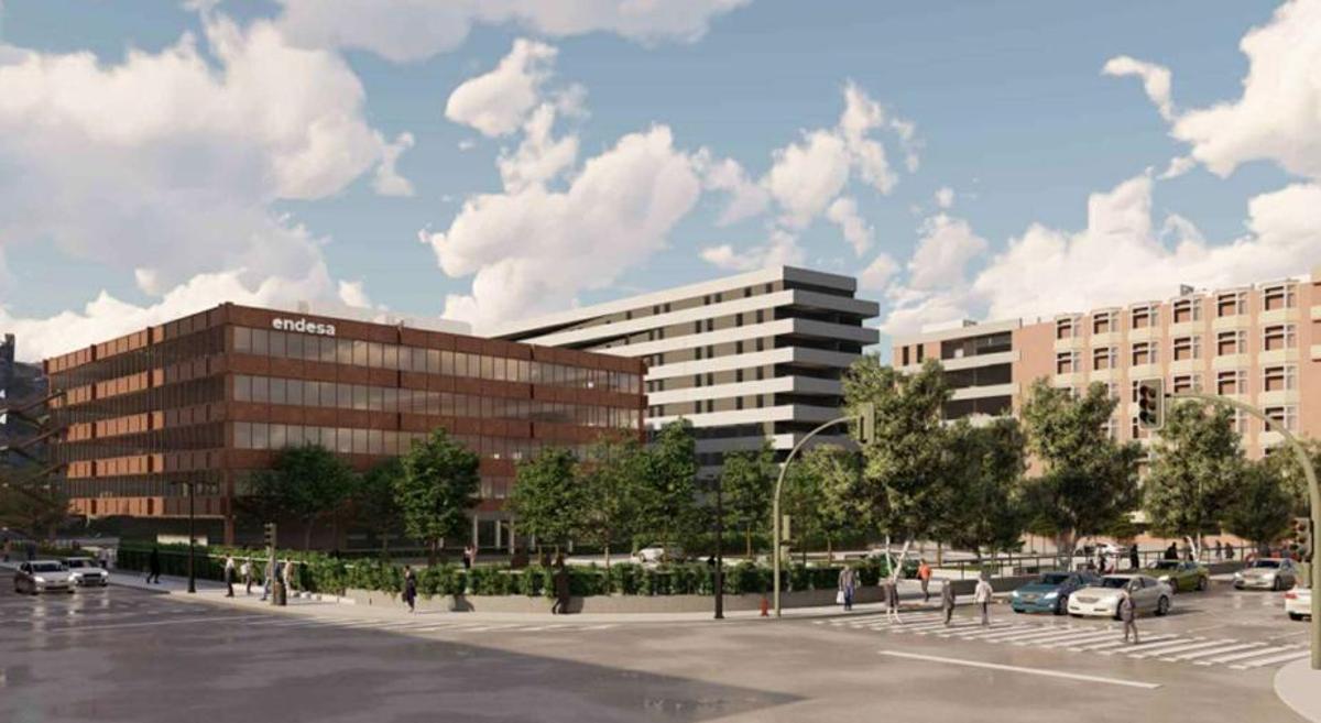 El nuevo bloque de nueve plantas de viviendas en la parcela junto a la sede de Endesa