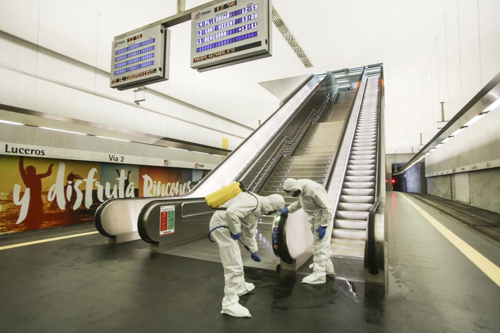 Trabajos de la UME en la Estacion de Renfe, Luceros y Hospital General de Alicante