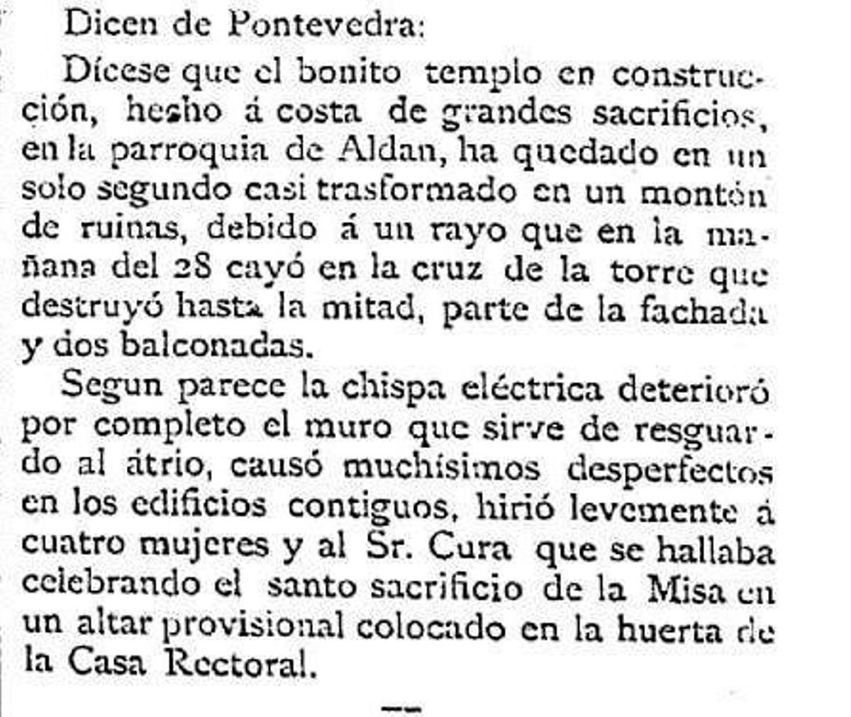 A nova igrexa de Aldán e a caída do campanario