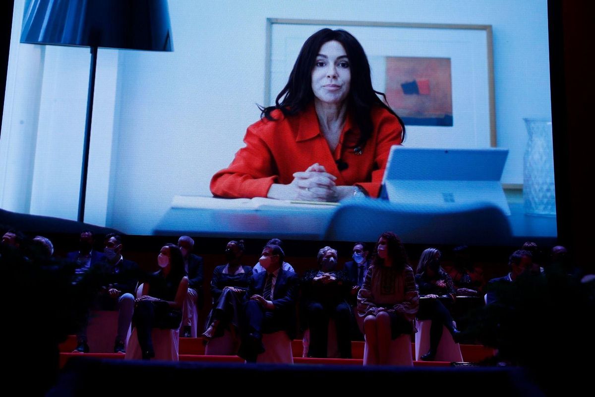 Isabel Pardo de Vera, durante su intervención en vídeo en la gala de los Vigueses Distinguidos.
