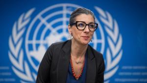 La relatora de la ONU para los territorios palestinos, Francesca Albanese, este miércoles en Ginebra.