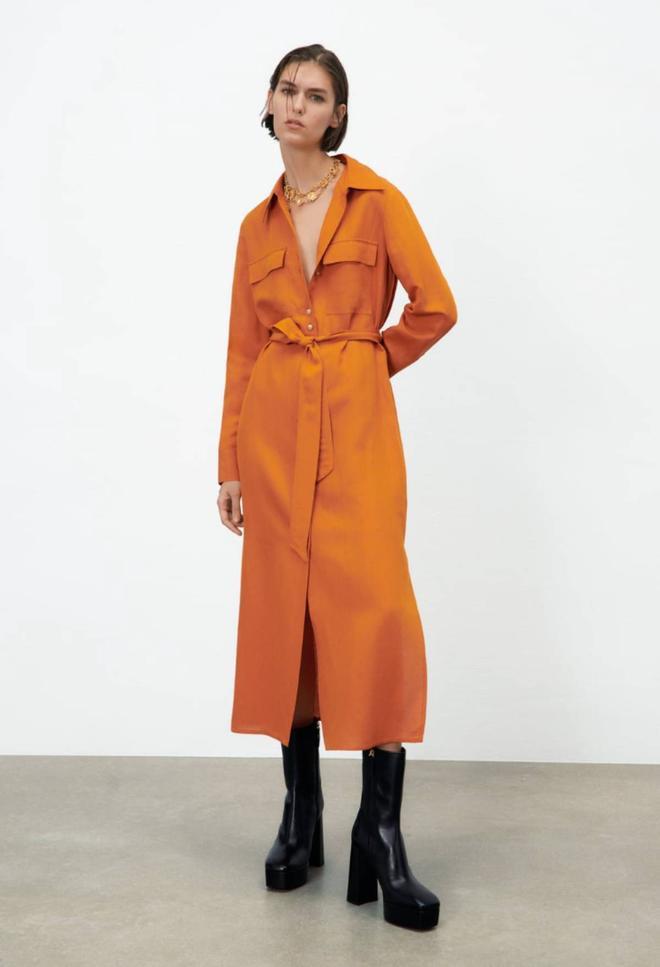 Vestido camisero naranja de Zara