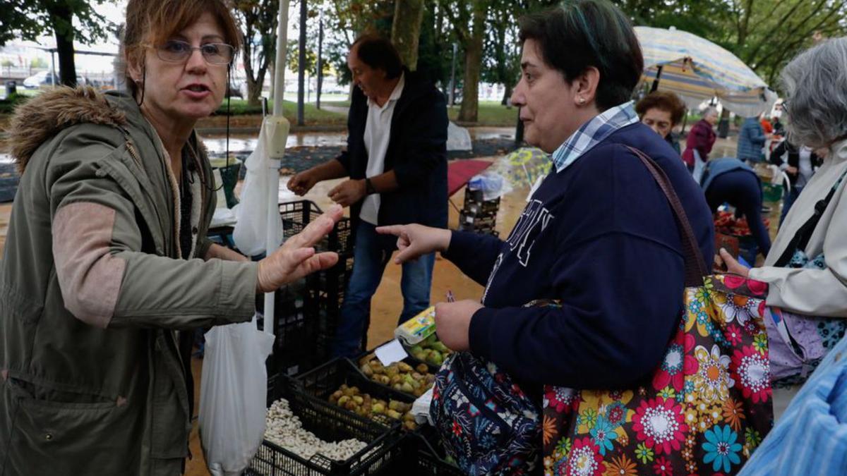 Uno de los puestos de productos del campo, ayer, en El Muelle. | M. V. 