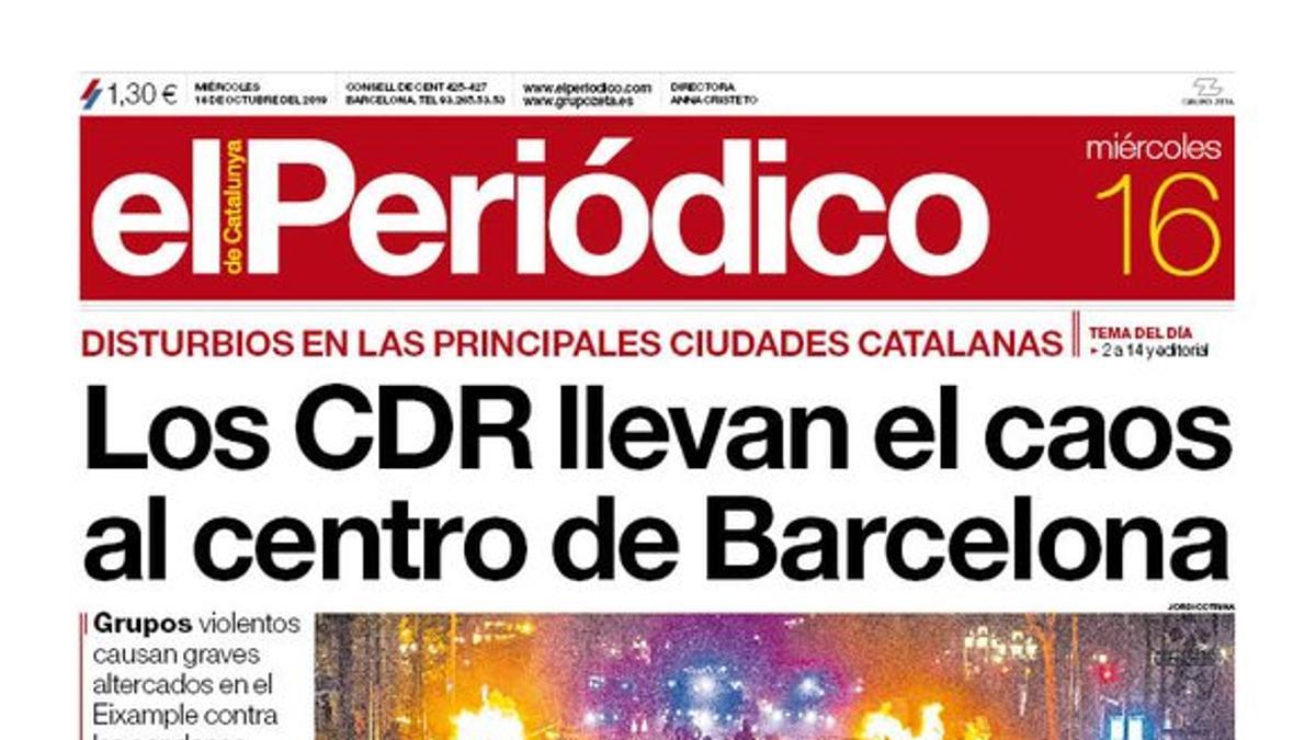 La portada de EL PERIÓDICO del 16 de octubre del 2019