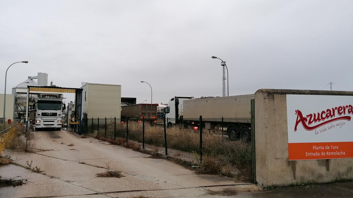 Acceso para camiones cargados de remolacha en la fábrica de Azucarera de Toro