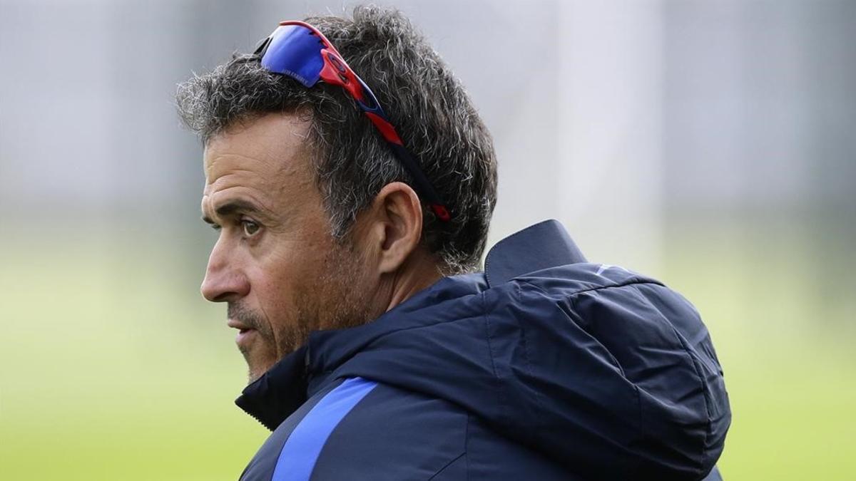 Luis Enrique, en el entrenamiento previo al duelo con el Borussia.