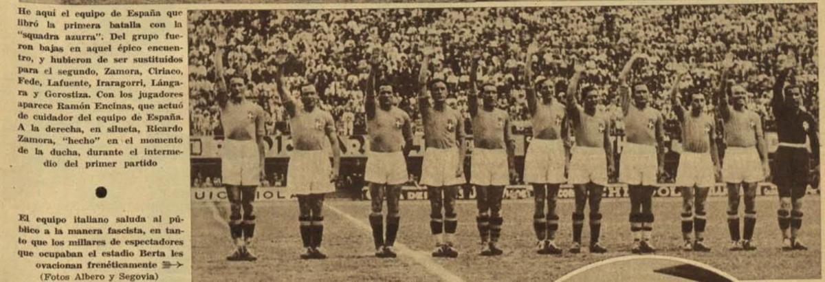 Imagen de la prensa española de la época del equipo italiano del Mundial de 1934.