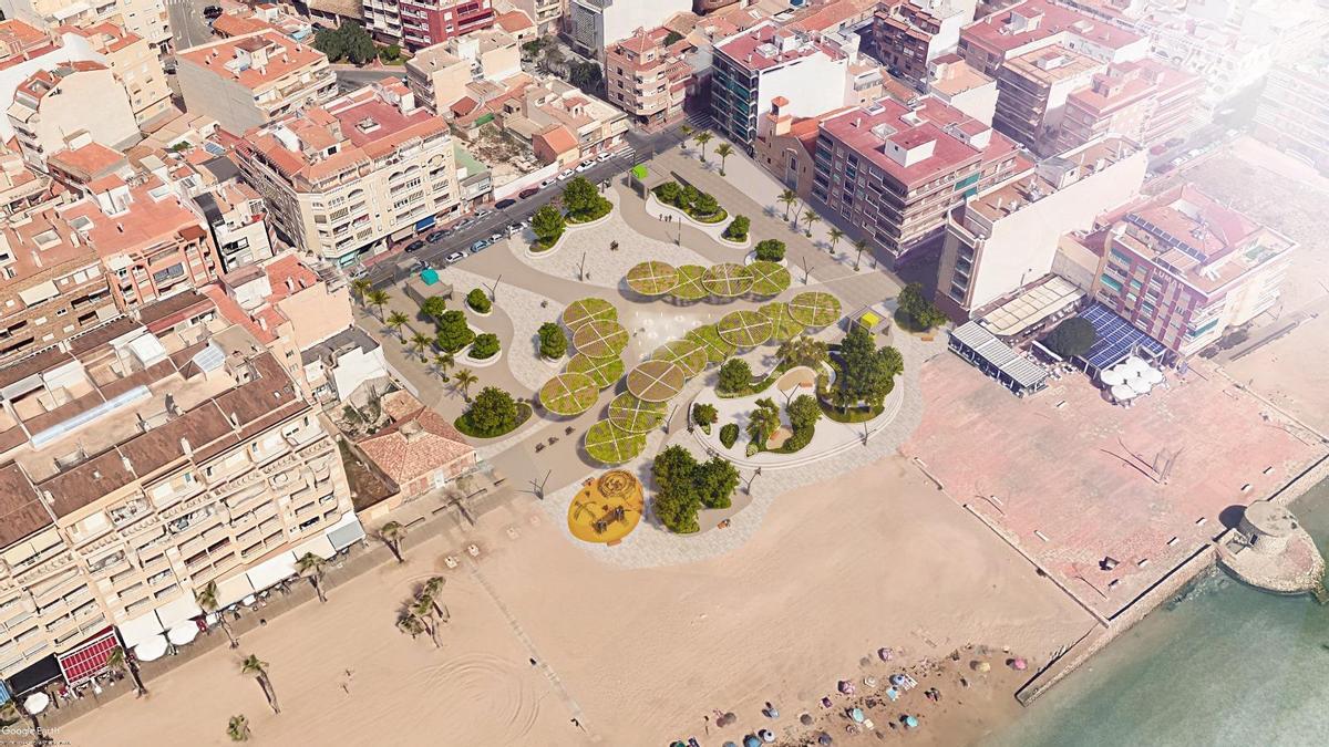 Otra perspectiva de la propuesta de resultado de la remodelación de la plaza junto a la playa de La Mata